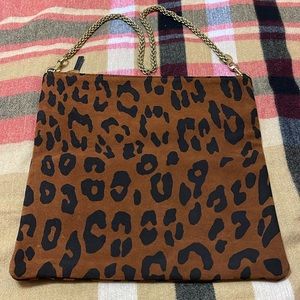 CLARE V. Leopard Foldover Clutch With Clare V
Brass Chain Link Crossbody Strap.